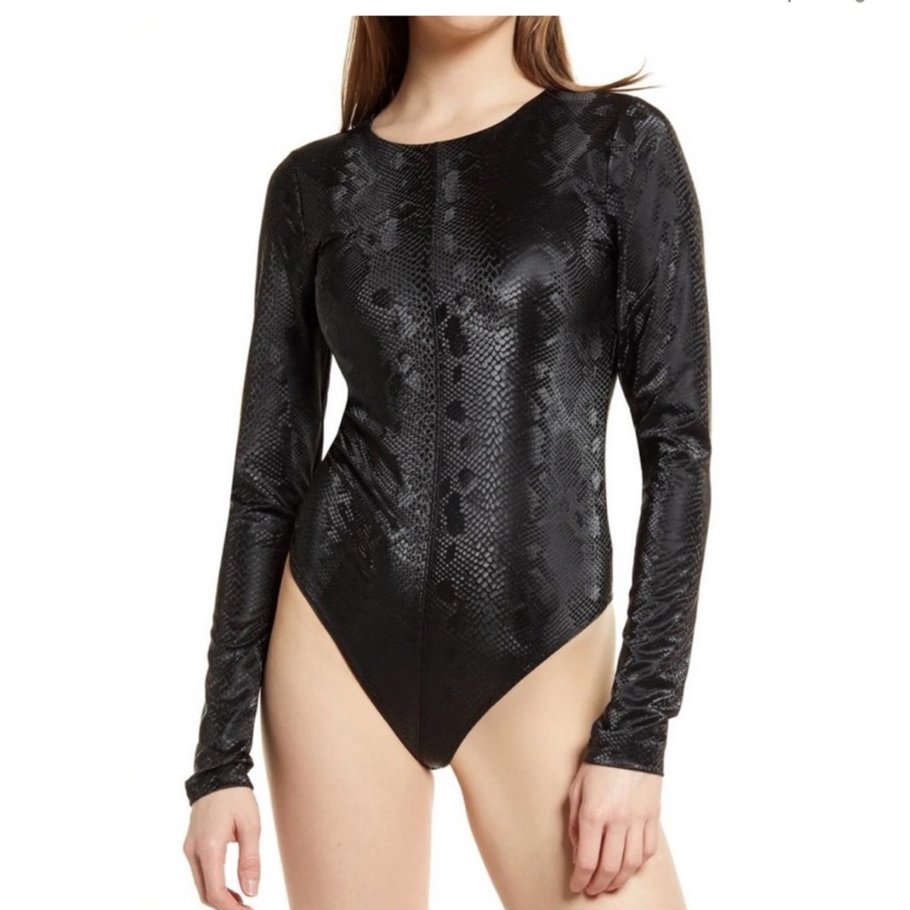 Good American Black Snakeskin Bodysuit